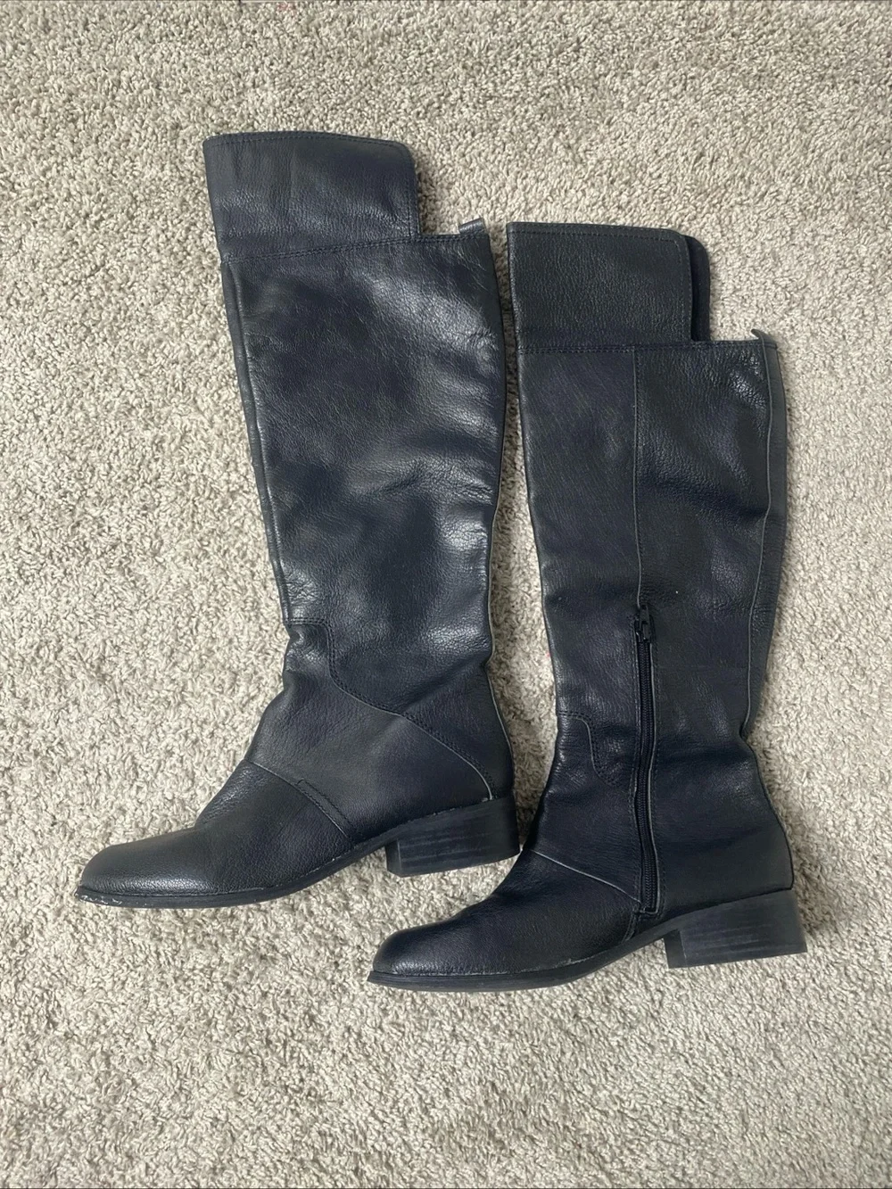Women's Knee High Black Leather Platform Boot Nine West Size 9.5